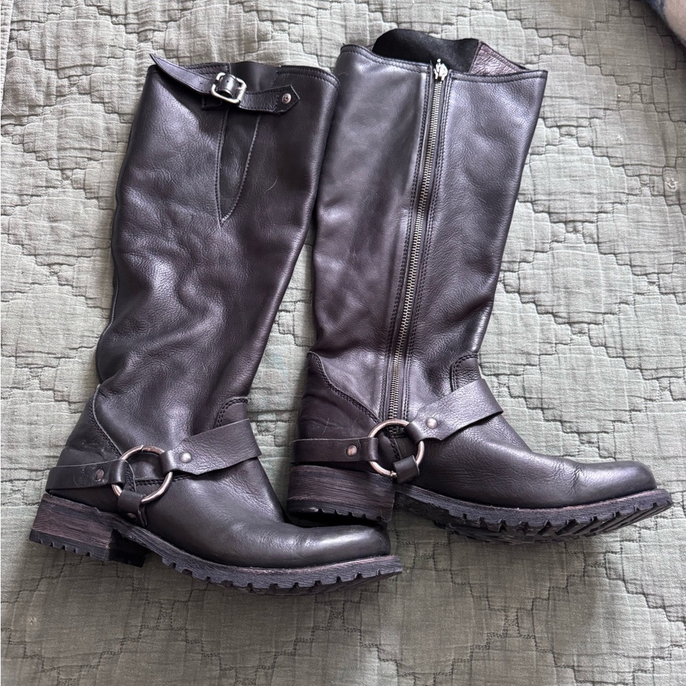 Liberty Tall Black Harness Combat Boots